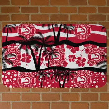 Atlanta Hawks Palm Silhouette Red Black Doormat
