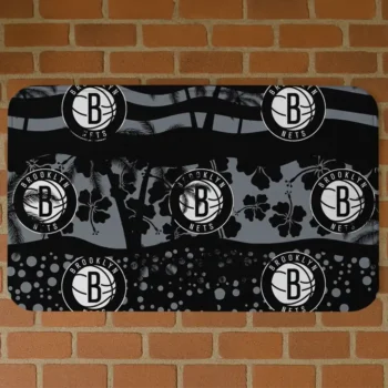 Brooklyn Nets Palm Silhouette Black Doormat