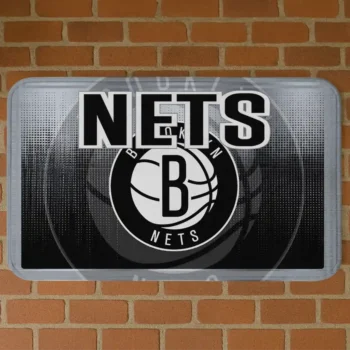 Brooklyn Nets Pixel Blur Black Doormat