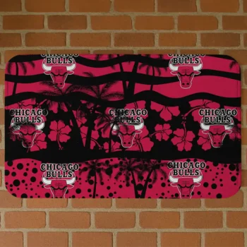 Chicago Bulls Palm Silhouette Red Black Doormat