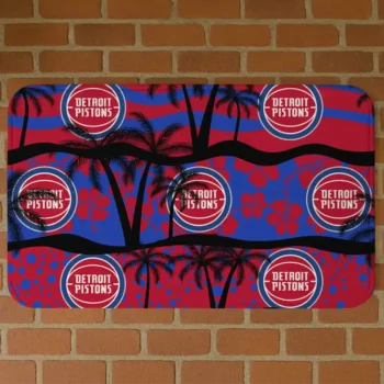 Detroit Pistons Palm Silhouette Red Black Doormat