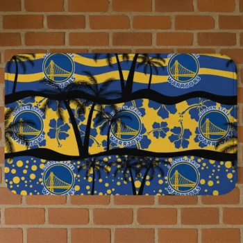 Golden State Warriors Palm Silhouette Blue Black Doormat
