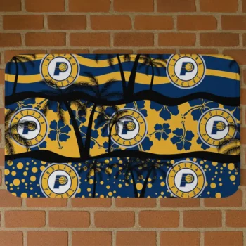 Indiana Pacers Palm Silhouette Blue Black Doormat