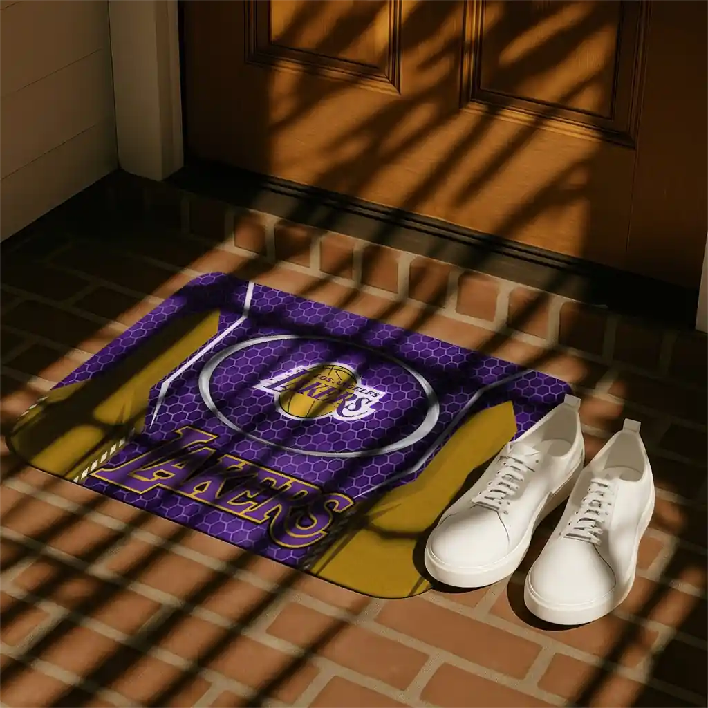 los-angeles-lakers-hexagon-oval-purple-doormat-trendy.webp