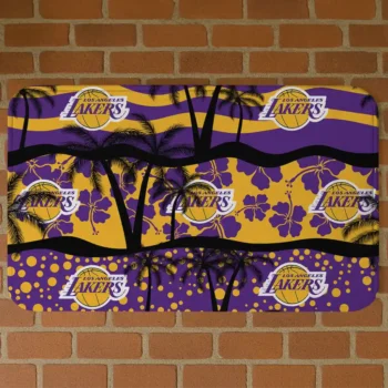 Los Angeles Lakers Palm Silhouette Purple Black Doormat