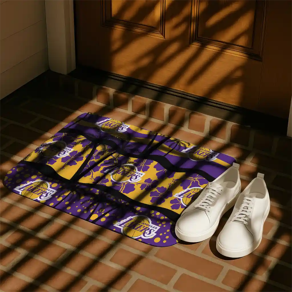 los-angeles-lakers-palm-silhouette-purple-black-doormat-trendy.webp