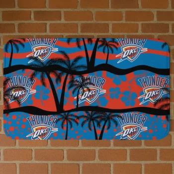 Oklahoma City Thunder Palm Silhouette Blue Black Doormat