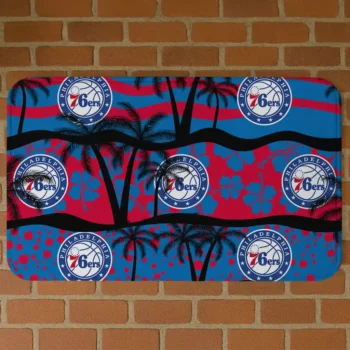 Philadelphia 76ers Palm Silhouette Blue Black Doormat