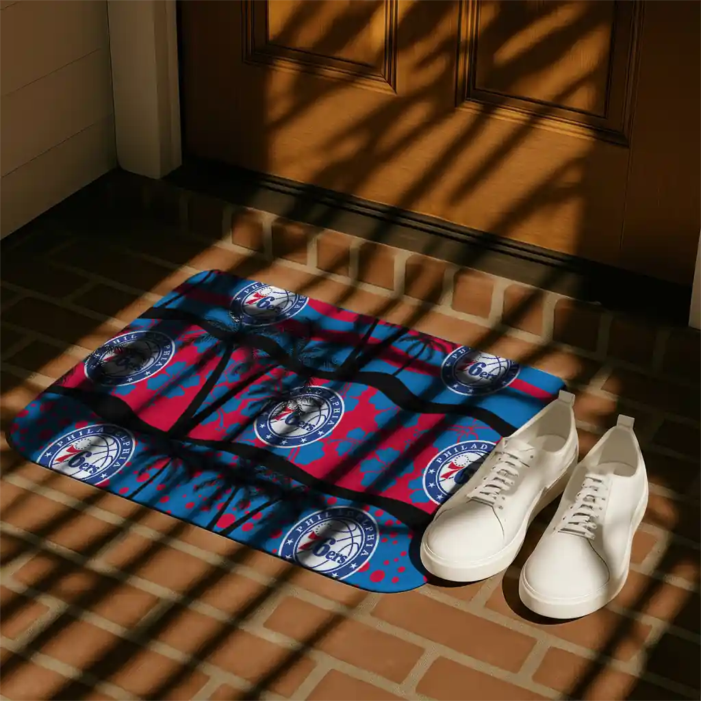 philadelphia-76ers-palm-silhouette-blue-black-doormat-trendy.webp