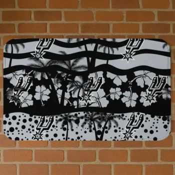 San Antonio Spurs Palm Silhouette Silver Black Doormat