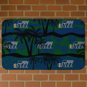 Utah Jazz Palm Silhouette Navy Black Doormat