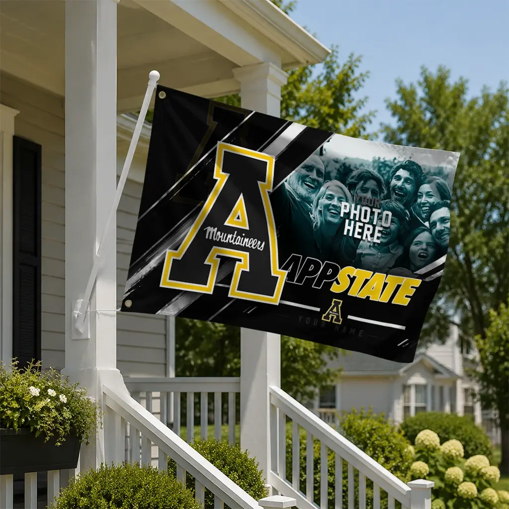 Appalachian State Mountaineers House Flag Personalized Diagonal Stripes Black New Arrival Appalachian State Mountaineers House Flag Personalized Diagonal Stripes Black New Arrival