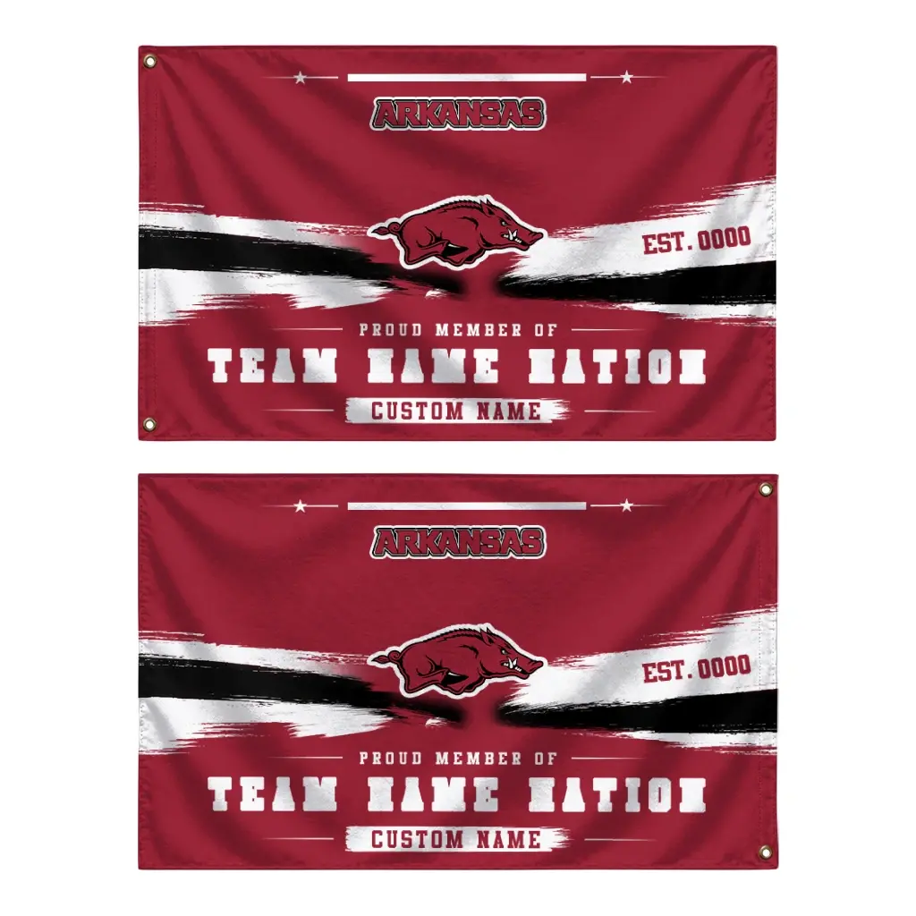 Arkansas Razorbacks House Flag Personalized Brushed Streaks Red Fashion Forward Arkansas Razorbacks House Flag Personalized Brushed Streaks Red Fashion Forward