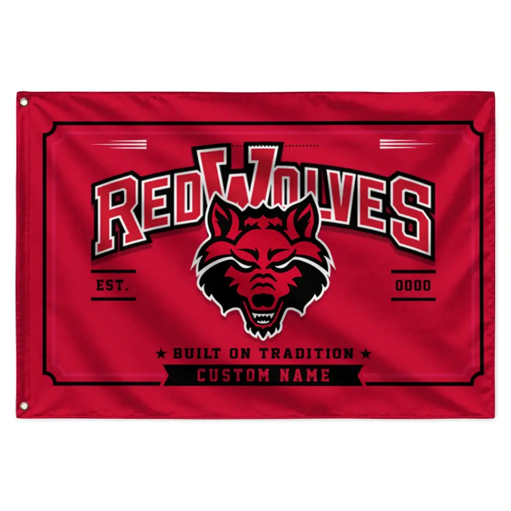 Arkansas State Red Wolves House Flag Custom Ornate Border Scarlet Best Selling Arkansas State Red Wolves House Flag Custom Ornate Border Scarlet Best Selling