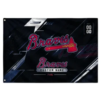 Atlanta Braves House Flag Personalized Speed Slashes Navy Best Selling