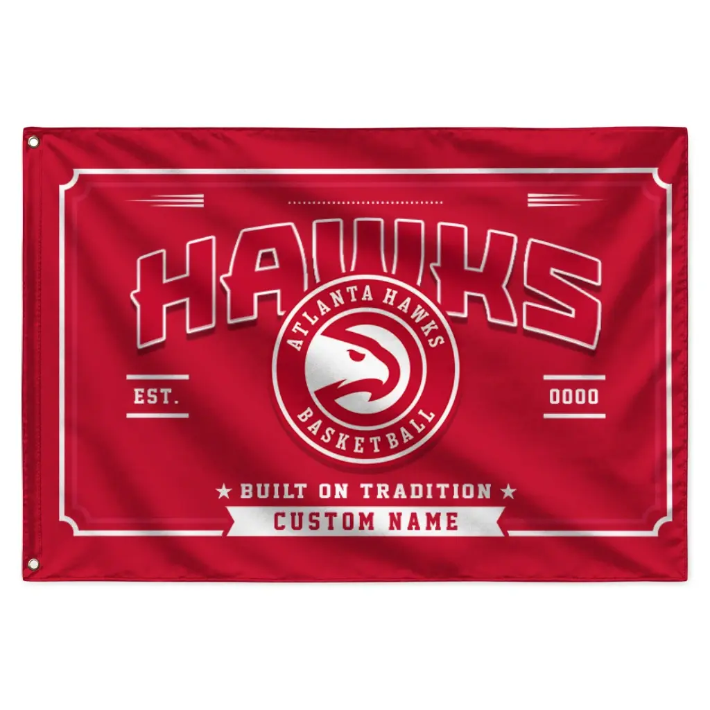 Atlanta Hawks House Flag Customized Ornate Border Red Best Selling Atlanta Hawks House Flag Customized Ornate Border Red Best Selling