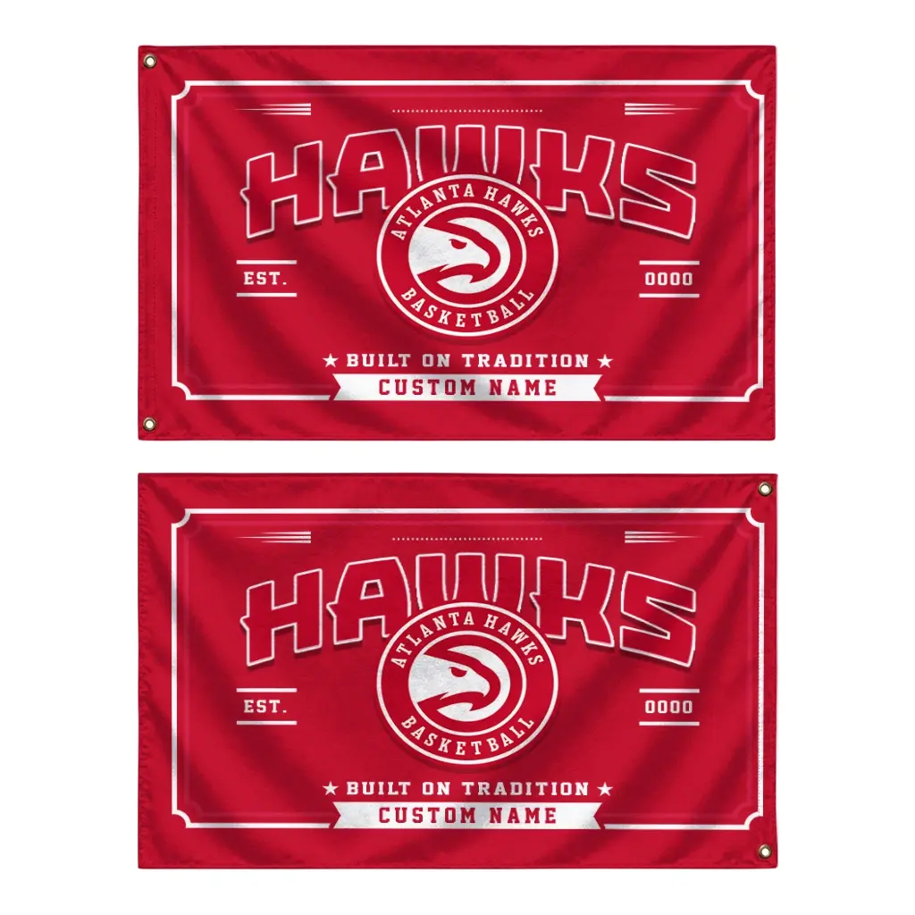 Atlanta Hawks House Flag Customized Ornate Border Red Fashion Forward Atlanta Hawks House Flag Customized Ornate Border Red Fashion Forward