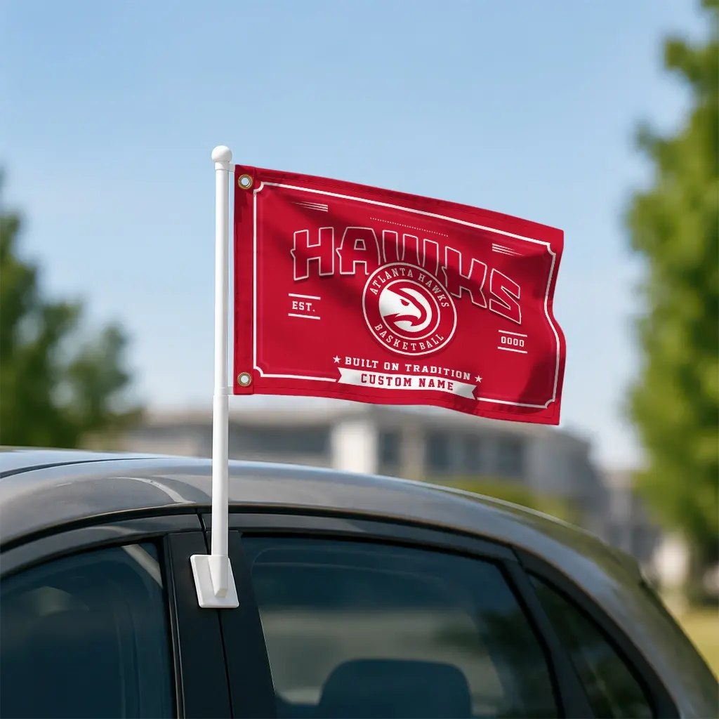 Atlanta Hawks House Flag Customized Ornate Border Red Latest Model Atlanta Hawks House Flag Customized Ornate Border Red Latest Model