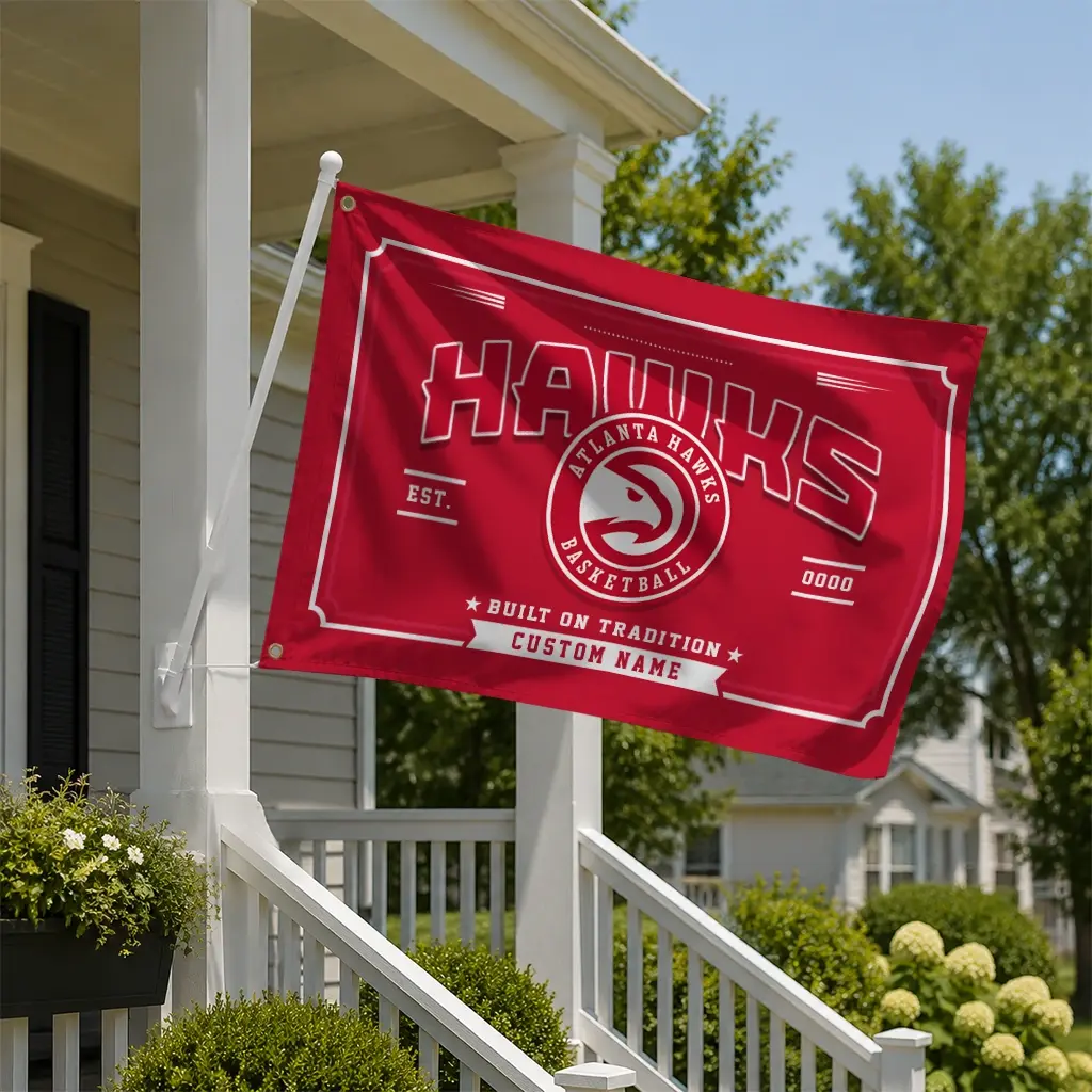 Atlanta Hawks House Flag Customized Ornate Border Red New Arrival Atlanta Hawks House Flag Customized Ornate Border Red New Arrival