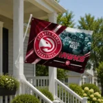 Atlanta Hawks House Flag Personalized Diagonal Stripes Red Best Selling