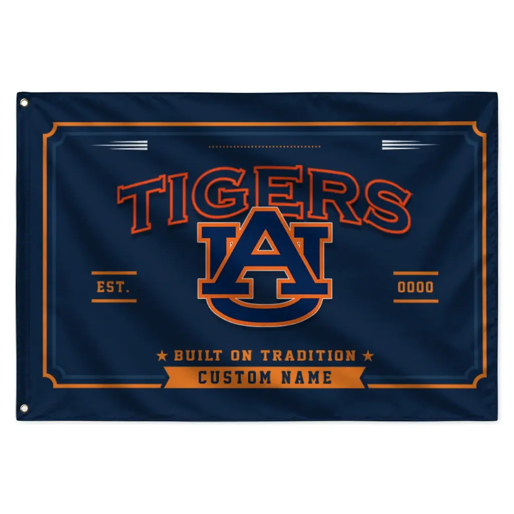 Auburn Tigers House Flag Custom Ornate Border Navy Blue Best Selling Auburn Tigers House Flag Custom Ornate Border Navy Blue Best Selling