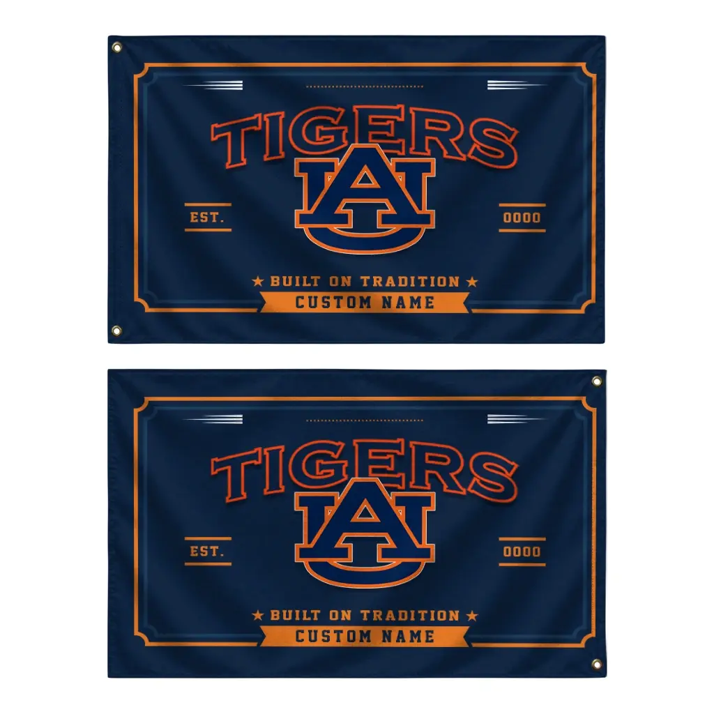 Auburn Tigers House Flag Custom Ornate Border Navy Blue Fashion Forward Auburn Tigers House Flag Custom Ornate Border Navy Blue Fashion Forward