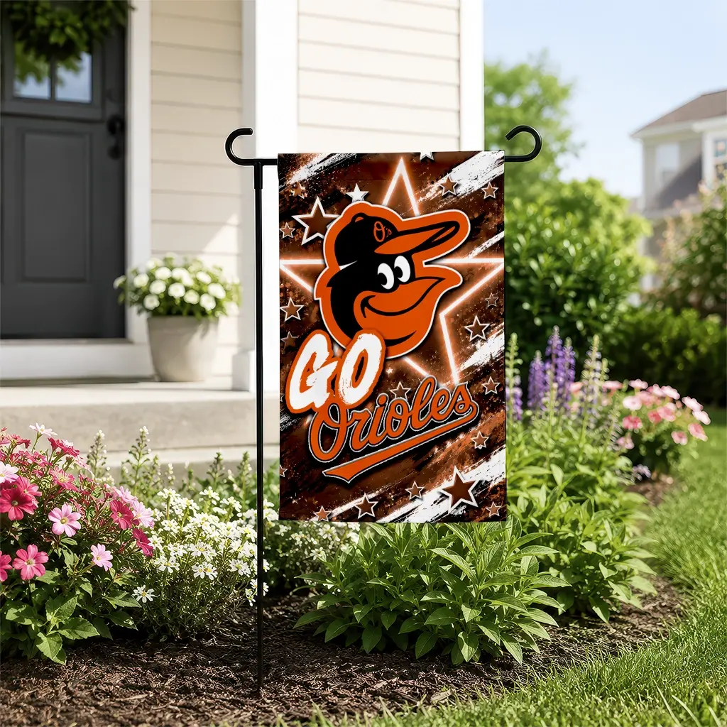 Baltimore Orioles Garden Flag Personalized Glowing Star Orange New Arrival Baltimore Orioles Garden Flag Personalized Glowing Star Orange New Arrival