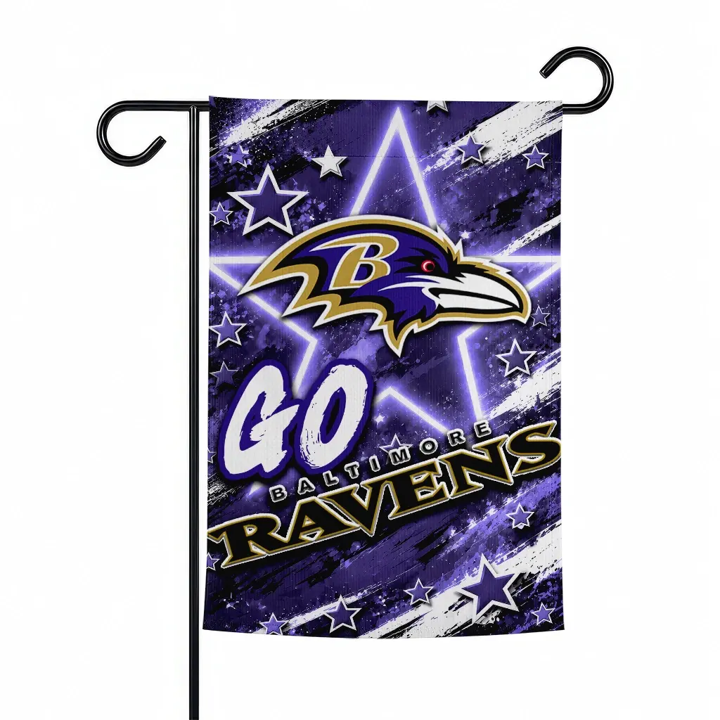 Baltimore Ravens Garden Flag Personalized Glowing Star Purple Best Selling Baltimore Ravens Garden Flag Personalized Glowing Star Purple Best Selling