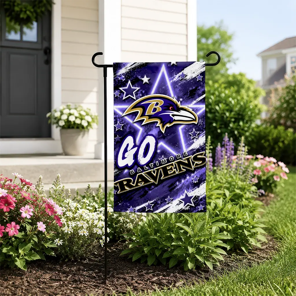 Baltimore Ravens Garden Flag Personalized Glowing Star Purple New Arrival Baltimore Ravens Garden Flag Personalized Glowing Star Purple New Arrival