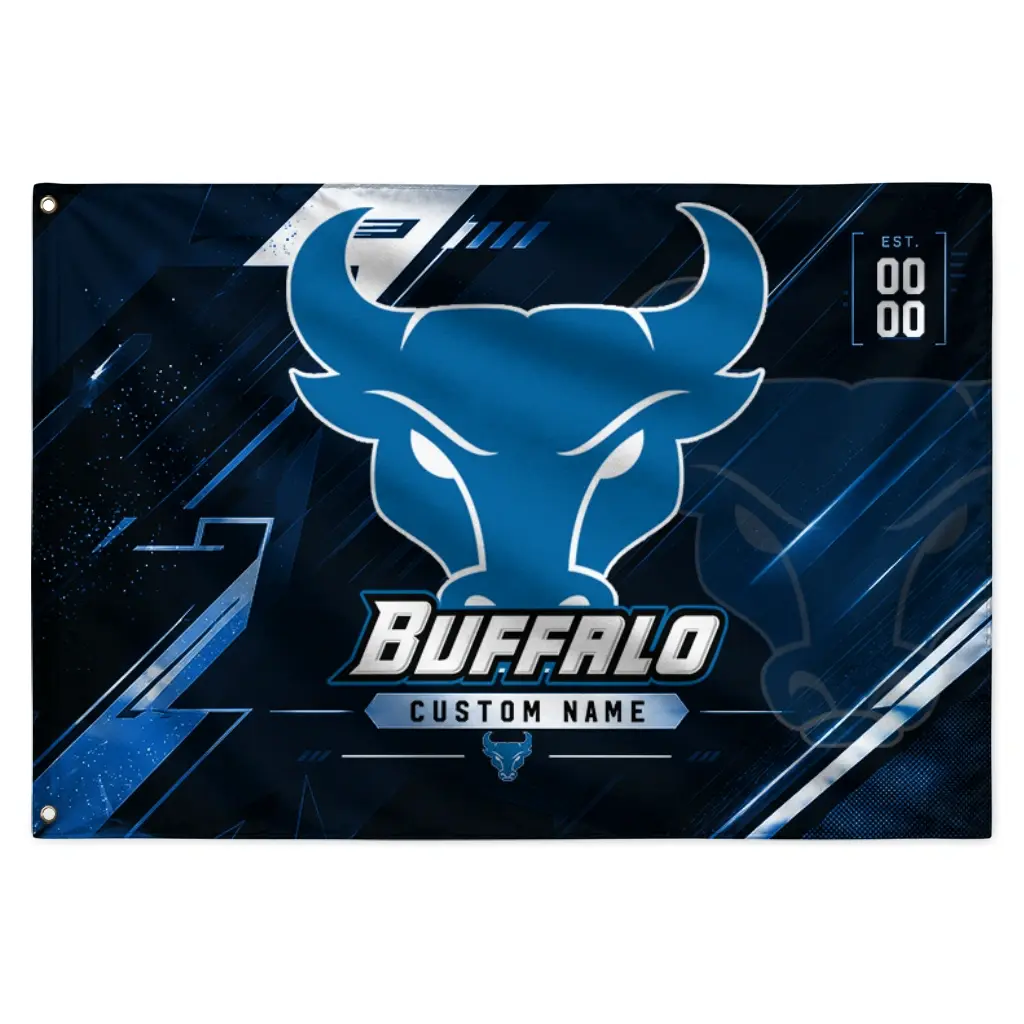 Buffalo Bulls House Flag Custom Speed Slashes Royal Blue Best Selling Buffalo Bulls House Flag Custom Speed Slashes Royal Blue Best Selling