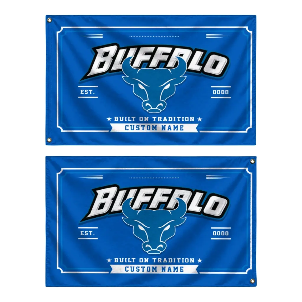 Buffalo Bulls House Flag Customized Ornate Border Royal Blue Fashion Forward Buffalo Bulls House Flag Customized Ornate Border Royal Blue Fashion Forward