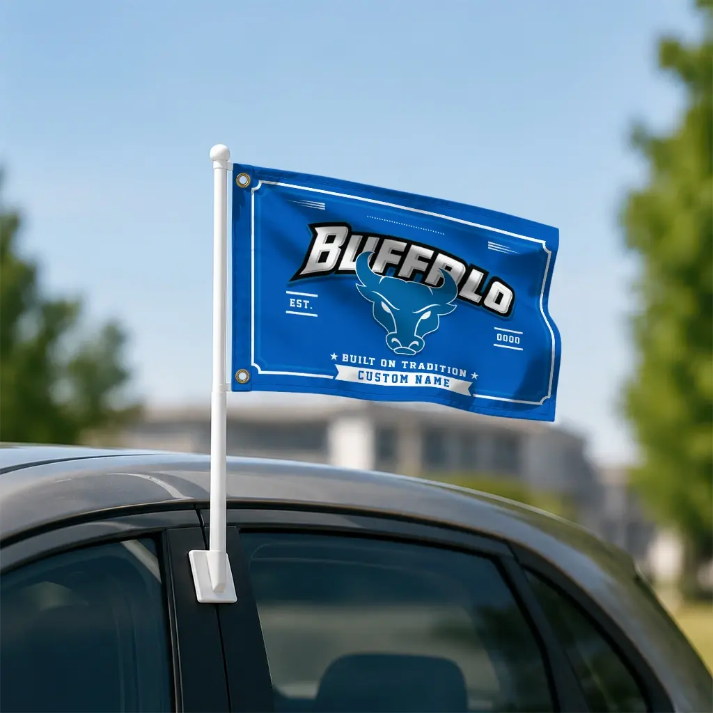 Buffalo Bulls House Flag Customized Ornate Border Royal Blue Latest Model Buffalo Bulls House Flag Customized Ornate Border Royal Blue Latest Model
