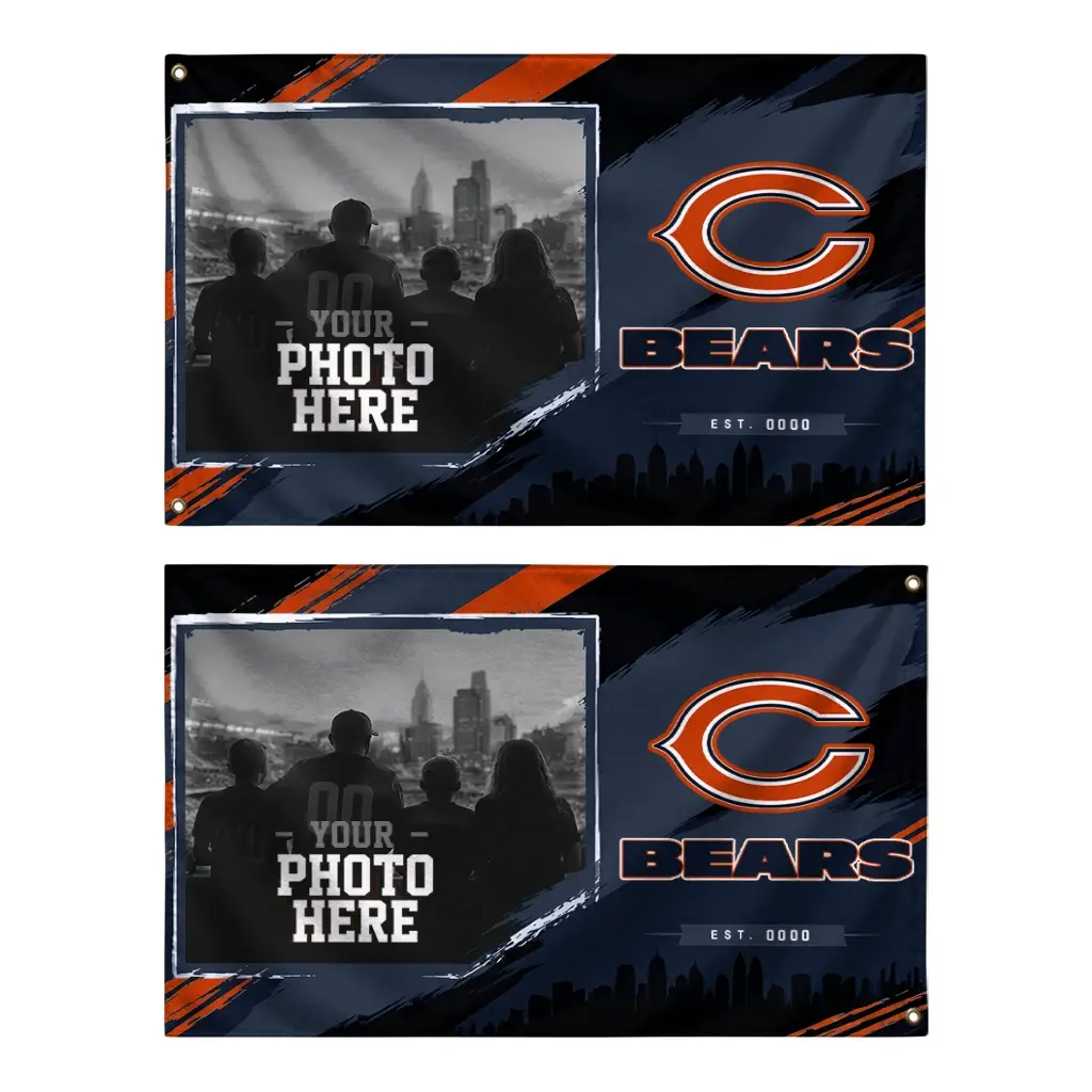 Chicago Bears House Flag Custom Framed Photo Blue Black Fashion Forward Chicago Bears House Flag Custom Framed Photo Blue Black Fashion Forward