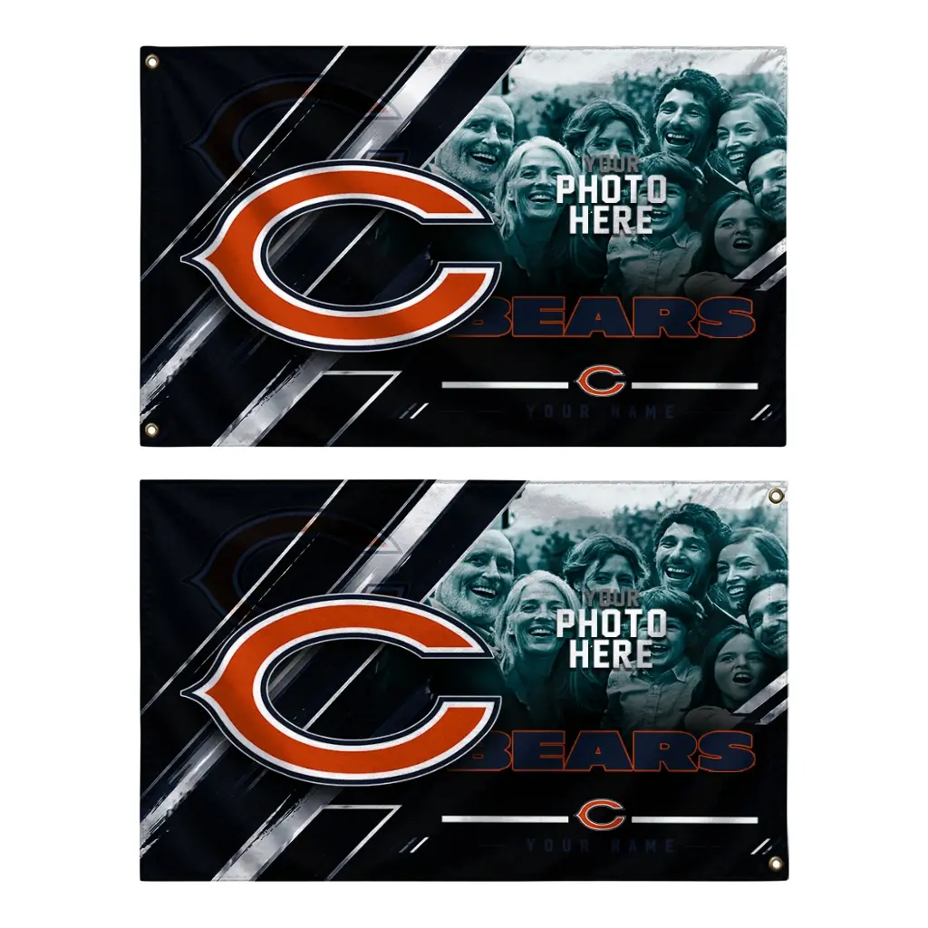 Chicago Bears House Flag Personalized Diagonal Stripes Blue Fashion Forward Chicago Bears House Flag Personalized Diagonal Stripes Blue Fashion Forward