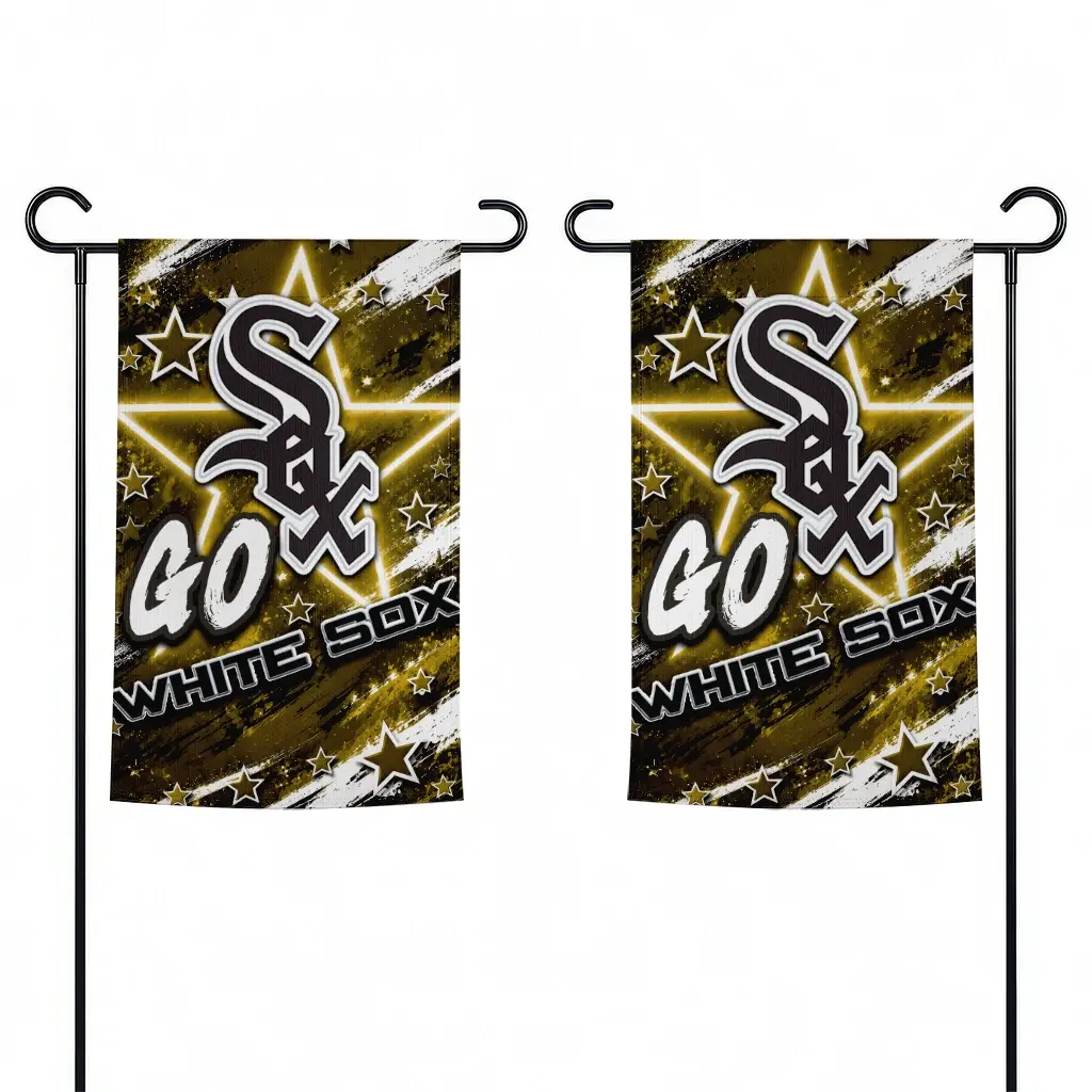 Chicago White Sox Garden Flag Personalized Glowing Star Black Fashion Forward Chicago White Sox Garden Flag Personalized Glowing Star Black Fashion Forward
