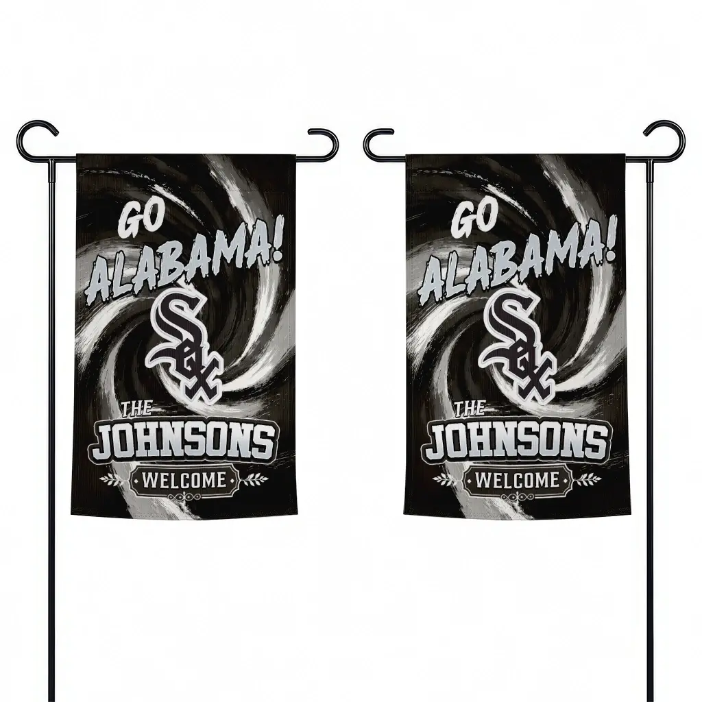 Chicago White Sox Garden Flag Personalized Swirl Vortex Black Fashion Forward Chicago White Sox Garden Flag Personalized Swirl Vortex Black Fashion Forward