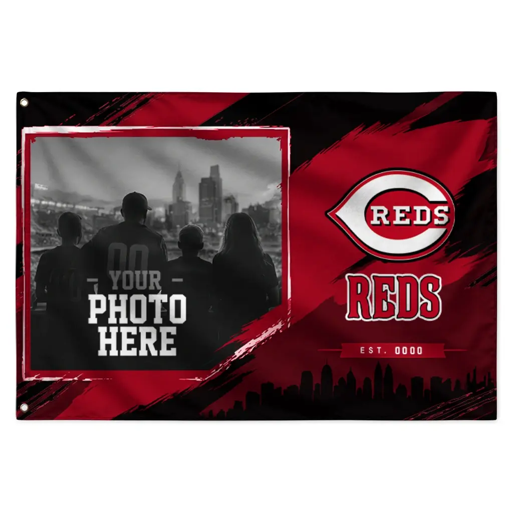 Cincinnati Reds House Flag Customized Framed Photo Red Black Best Selling Cincinnati Reds House Flag Customized Framed Photo Red Black Best Selling