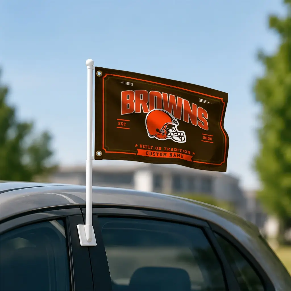 Cleveland Browns House Flag Custom Ornate Border Brown Latest Model Cleveland Browns House Flag Custom Ornate Border Brown Latest Model
