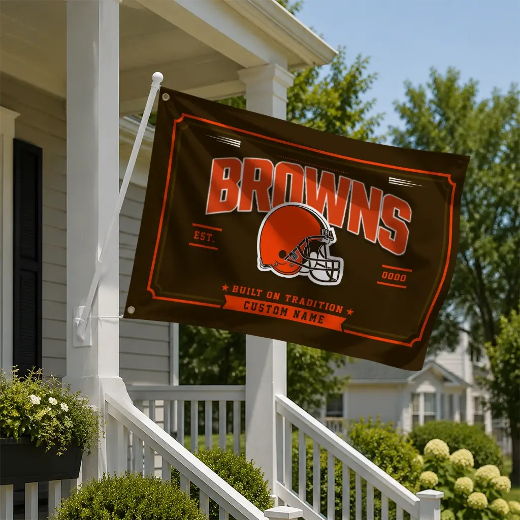 Cleveland Browns House Flag Custom Ornate Border Brown New Arrival Cleveland Browns House Flag Custom Ornate Border Brown New Arrival