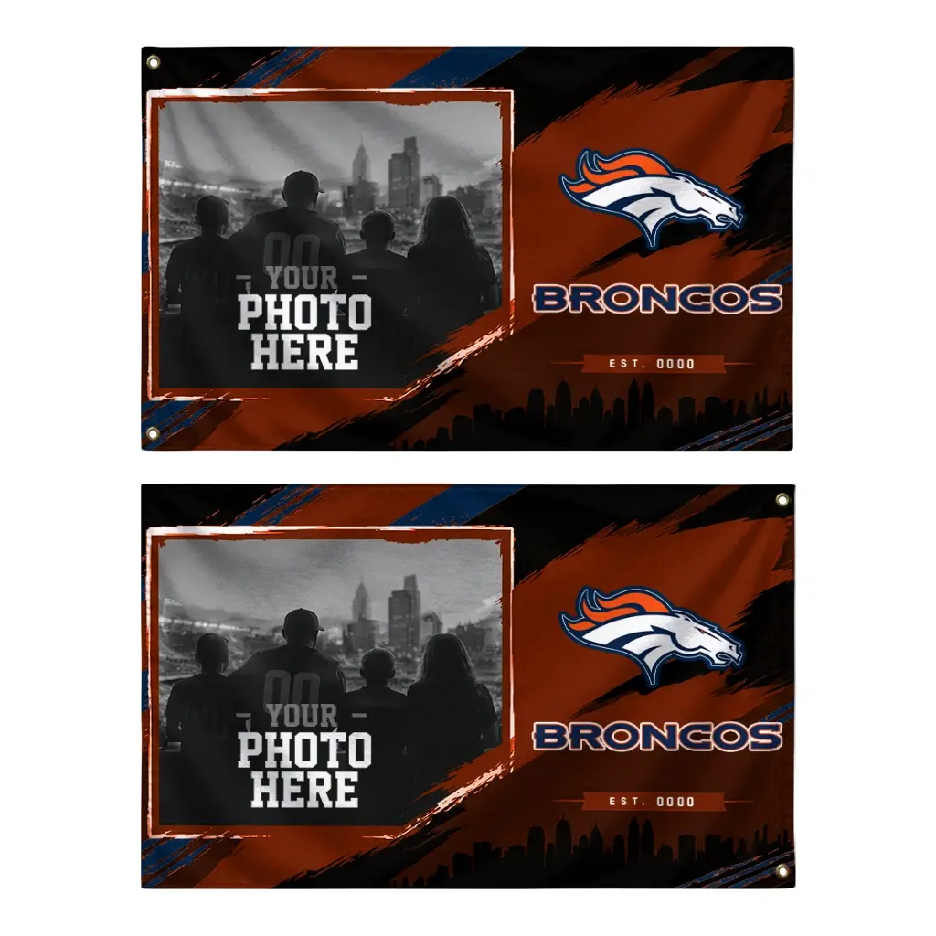 Denver Broncos House Flag Customized Framed Photo Orange Black Fashion Forward Denver Broncos House Flag Customized Framed Photo Orange Black Fashion Forward