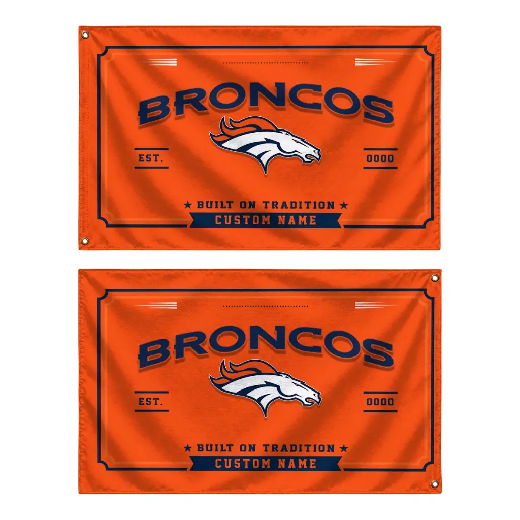 Denver Broncos House Flag Personalized Ornate Border Orange Fashion Forward Denver Broncos House Flag Personalized Ornate Border Orange Fashion Forward