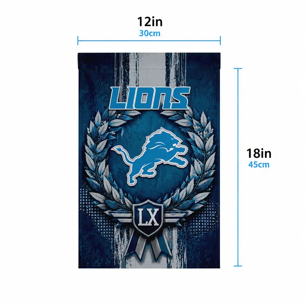 Detroit Lions Garden Flag Personalized Laurel Wreath Blue High Quality Detroit Lions Garden Flag Personalized Laurel Wreath Blue High Quality