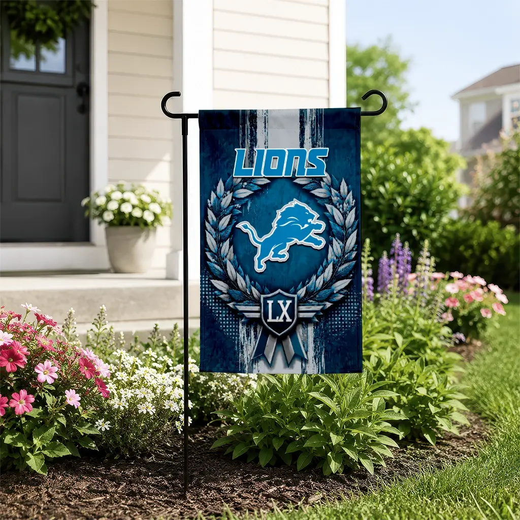 Detroit Lions Garden Flag Personalized Laurel Wreath Blue New Arrival Detroit Lions Garden Flag Personalized Laurel Wreath Blue New Arrival