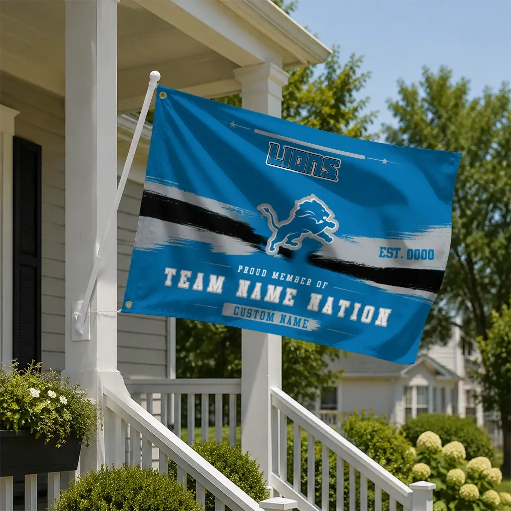 Detroit Lions House Flag Custom Brushed Streaks Blue New Arrival Detroit Lions House Flag Custom Brushed Streaks Blue New Arrival