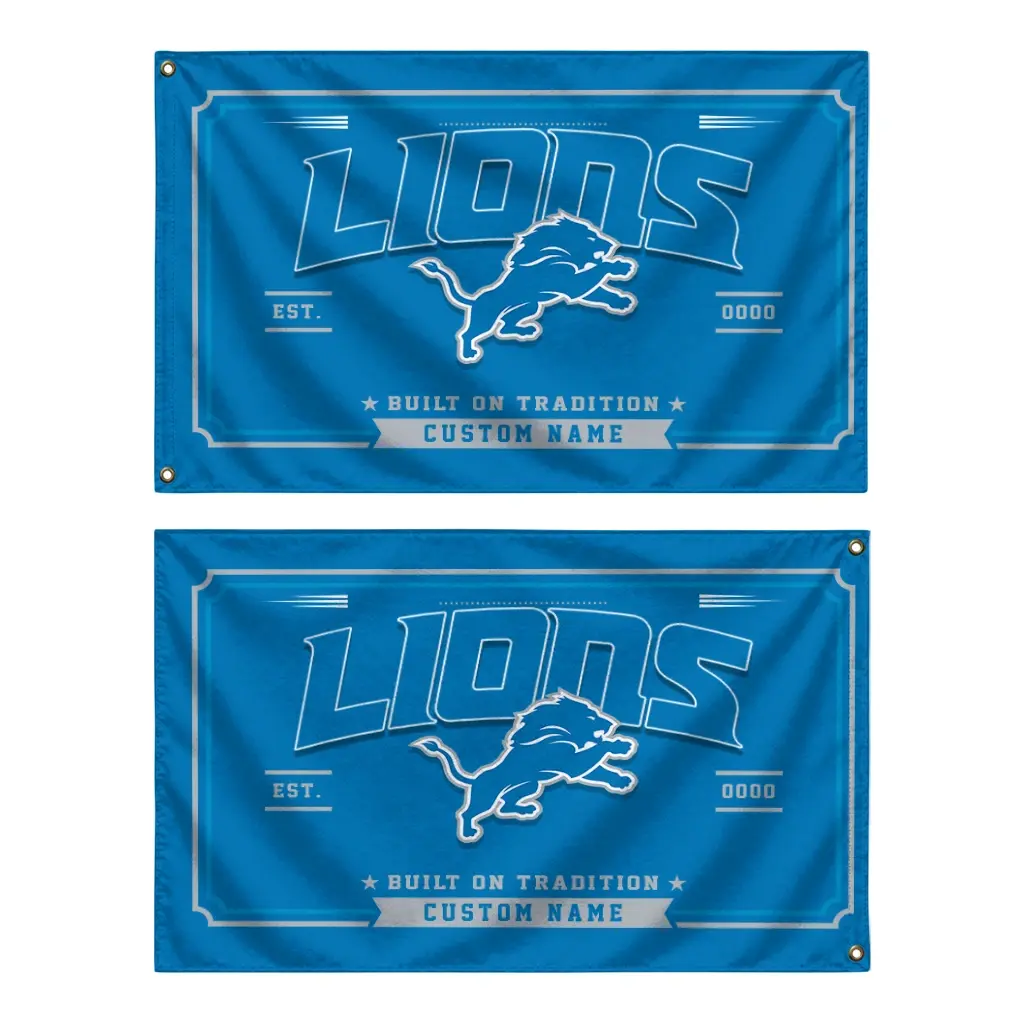 Detroit Lions House Flag Custom Ornate Border Blue Fashion Forward Detroit Lions House Flag Custom Ornate Border Blue Fashion Forward