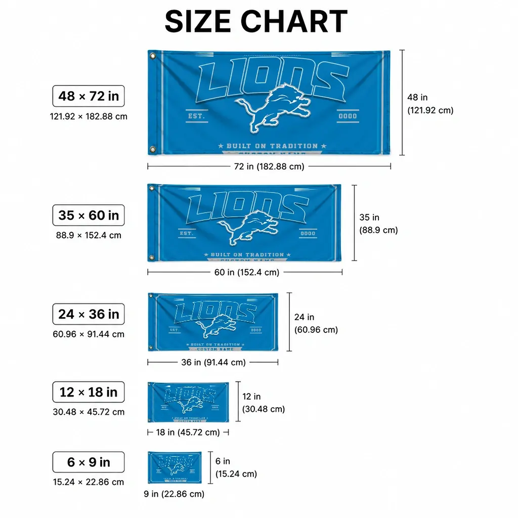 Detroit Lions House Flag Custom Ornate Border Blue High Quality Detroit Lions House Flag Custom Ornate Border Blue High Quality