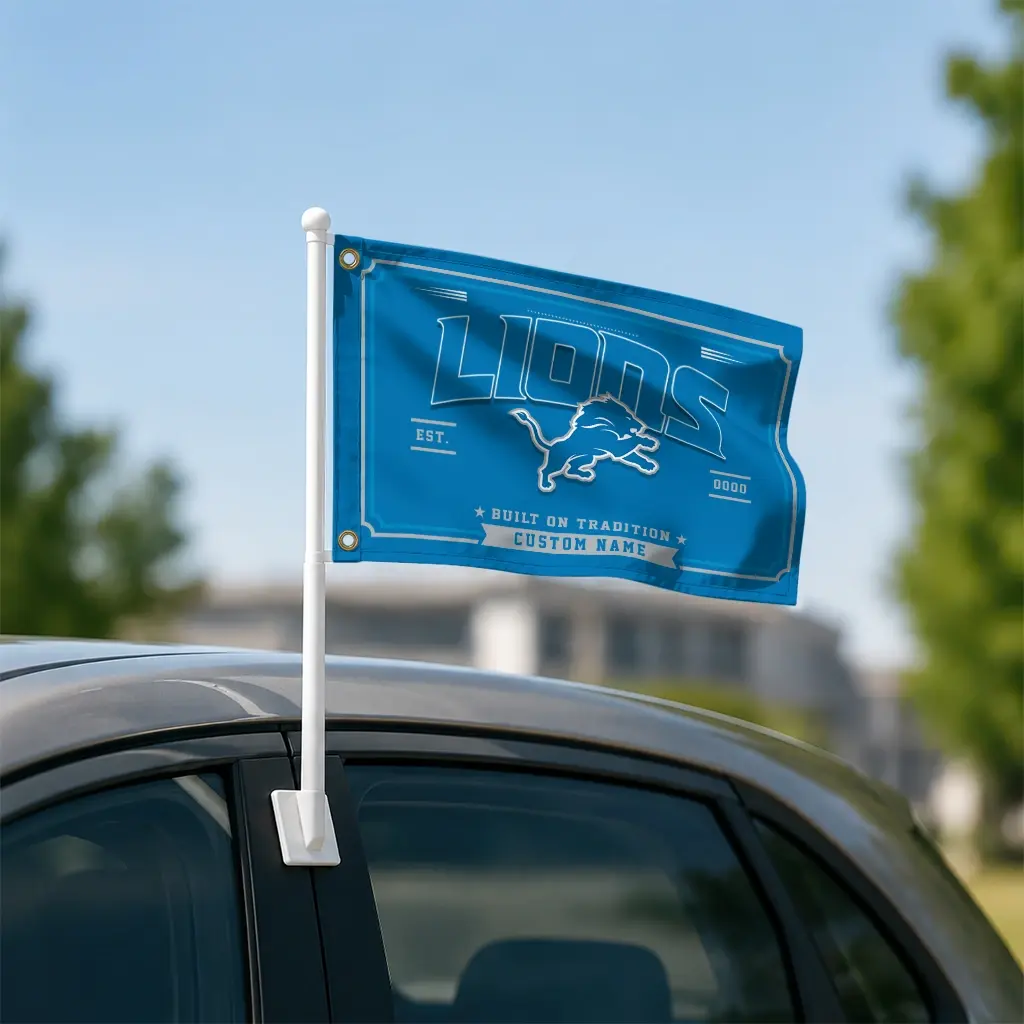 Detroit Lions House Flag Custom Ornate Border Blue Latest Model Detroit Lions House Flag Custom Ornate Border Blue Latest Model
