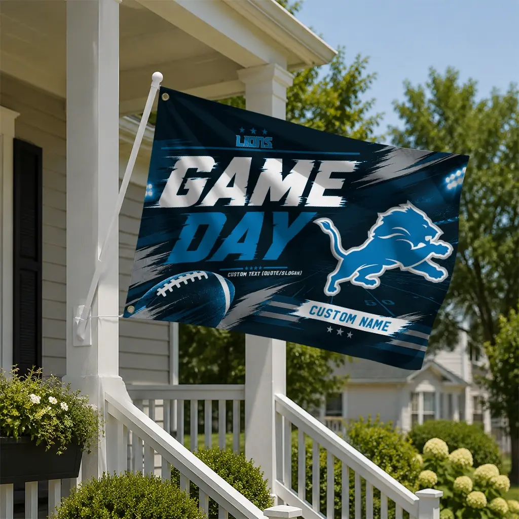 Detroit Lions House Flag Customized Action Streaks Blue New Arrival Detroit Lions House Flag Customized Action Streaks Blue New Arrival