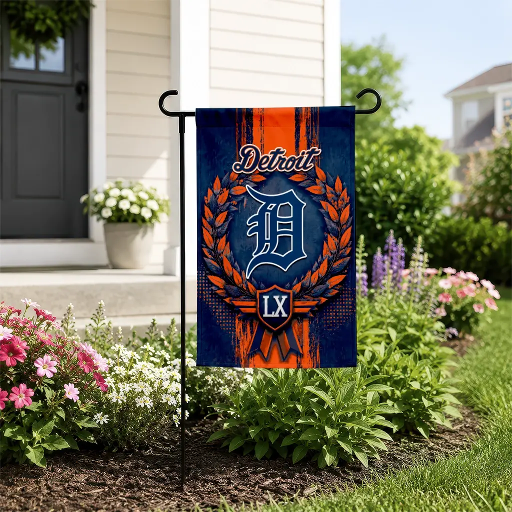 Detroit Tigers Garden Flag Customized Laurel Wreath Navy New Arrival Detroit Tigers Garden Flag Customized Laurel Wreath Navy New Arrival