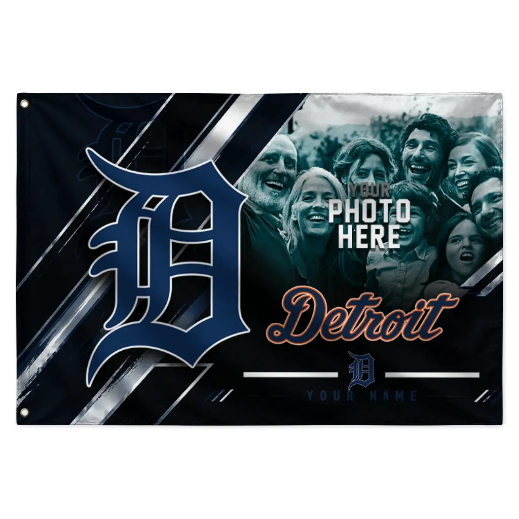 Detroit Tigers House Flag Custom Diagonal Stripes Navy Best Selling Detroit Tigers House Flag Custom Diagonal Stripes Navy Best Selling